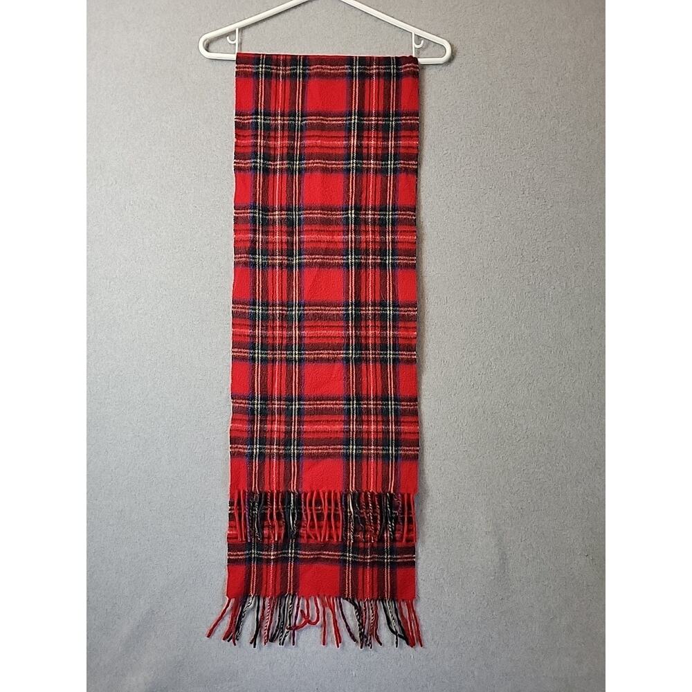 Vintage James Pringle Weavers 100% Wool Red Plaid Scarf 65x12 One Size